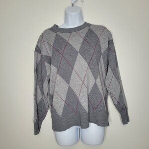 Tahari‎ gray pink argyle plaid preppy academia school girl sweater large